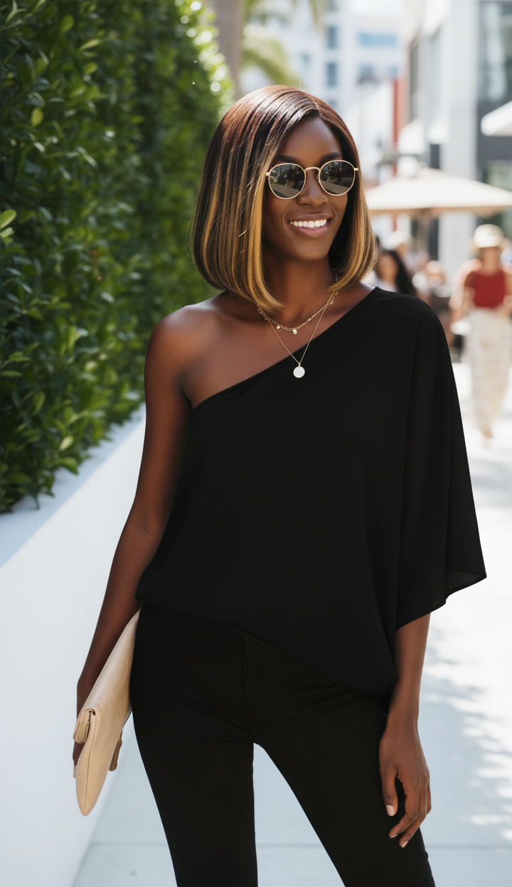 One Shoulder Solid Loose Top