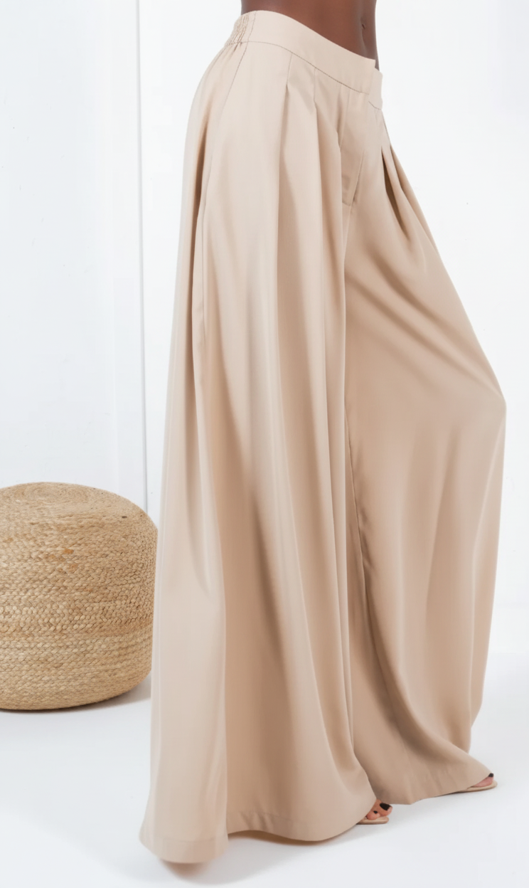 Large Hem Wide Leg Pleated Solid Pants