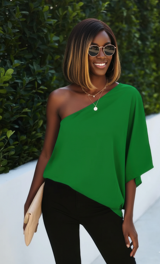 One Shoulder Solid Loose Top
