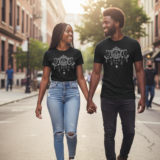 Triple Moon Goddess Black Unisex T-shirt Shirt - Infused with Moonstone Crystals