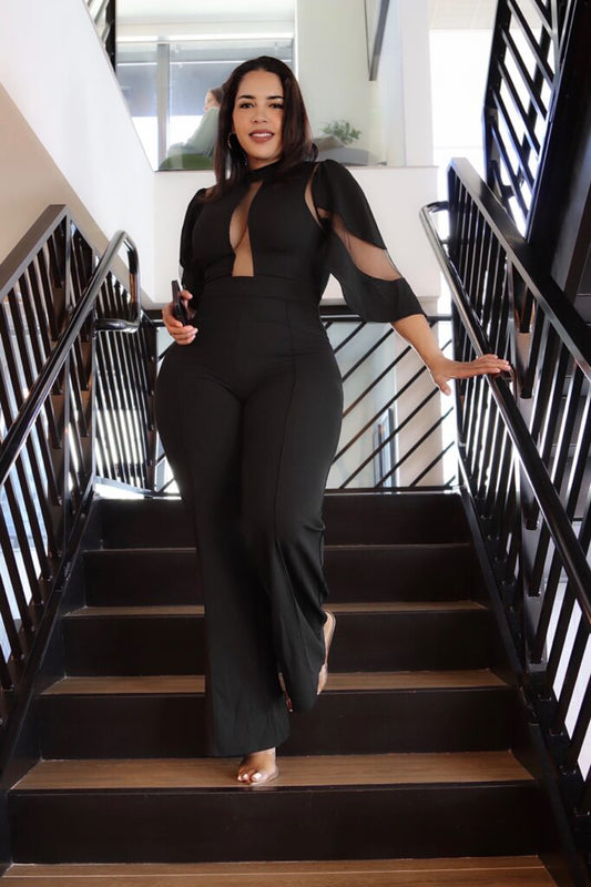 La Mesh Inserted Fashion Jumpsuit
